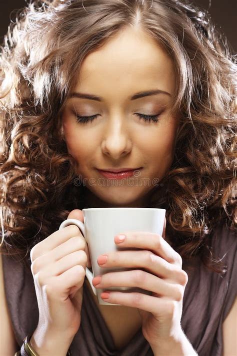 Beautiful Girl Drinking Tea Or Coffee Stock Image Image Of Beautiful
