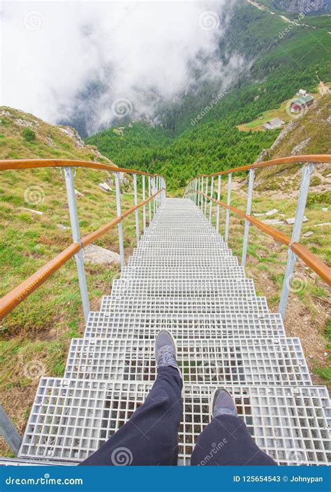 Human Feet On Climbing Stairchase Nature Landscape Stock Image Image