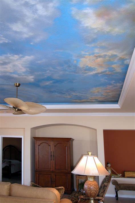 Clouds are often painted on the ceiling of a nursery or a child's room to enhance a decorative theme based on nature or fantasy, but clouds overhead can help a small room feel larger or a short ceiling appear taller. Cloud Murals on Behance | Ceiling murals, Sky ceiling ...