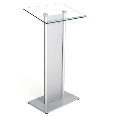 Tempered Clear Glass Podium With Aluminum Front Panel Silver Lectern