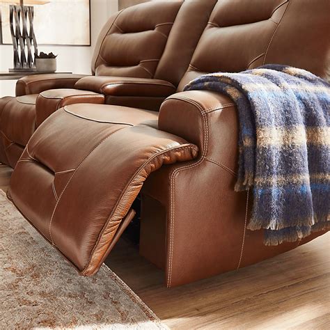 Farona Caramel Leather Dual Power Reclining Console Loveseat Rooms To Go