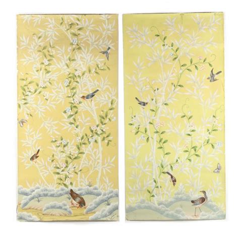 Two Hand Painted Chinoiserie Wallpaper Panels Attributed Gracie Lot