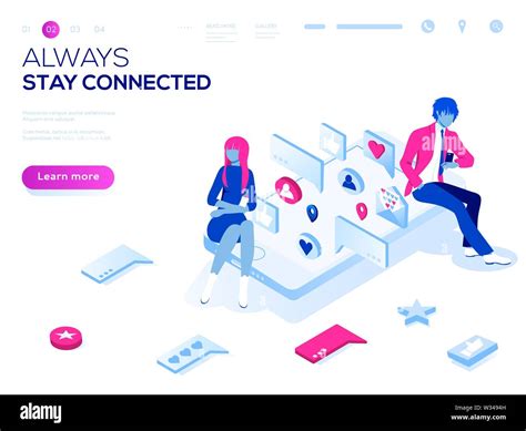Vector 3d Isometric Landing Page Concept Virtual Relationships Online Dating And Social