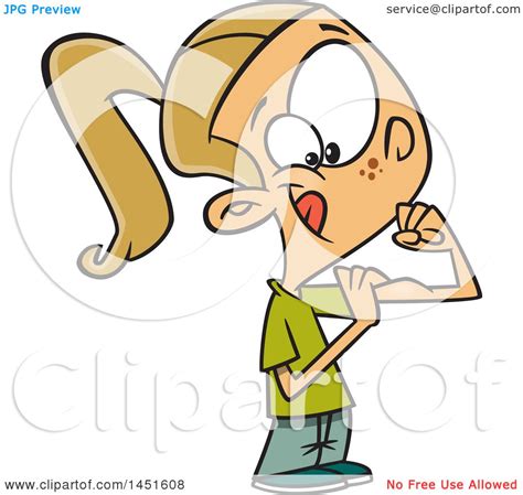 Clipart Graphic Of A Cartoon Blond White Girl Flexing Her Biceps