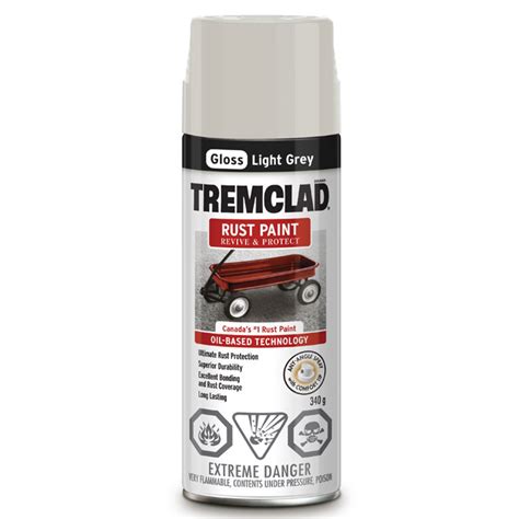 Tremclad Oil Based Metal Rust Spray Paint Gloss Light Grey 340 G