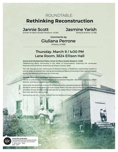 Rethinking Reconstruction Interdisciplinary Humanities Center Ucsb