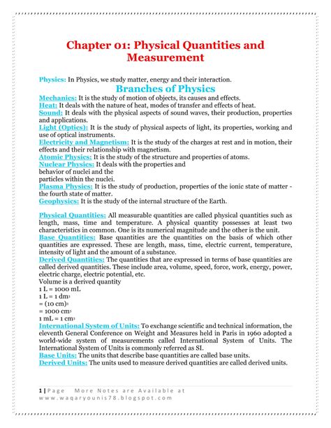 9th Class Physics Chapter 01 Physical Quantities And Measurement Notes