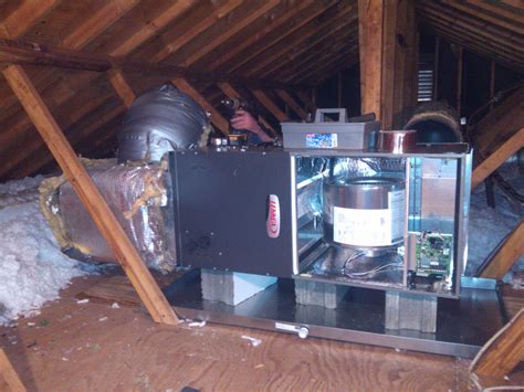 The horizontal furnace installation in an attic should be on a service platform large enough to allow for proper clearances on all sides and service access to the front of the furnace installer's guide. Attic installation of new Lennox Furnace; Greenville, SC ...