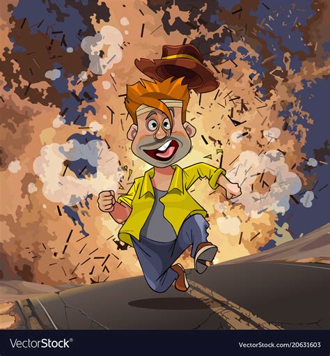 Cartoon Man Running Away From An Explosion On The Vector Image