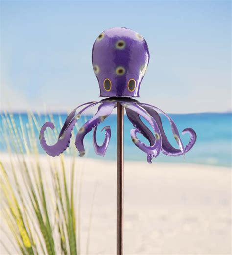 Recycled Metal Purple Octopus Wind Spinner Wind And Weather