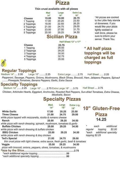 Little Italy Pizzeria Menu, Saranac Lake, NY