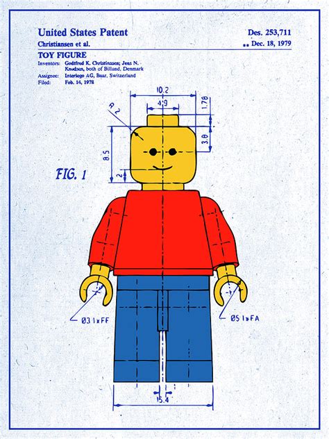 1978 Lego Figure Colorized Patent Print Blueprint Drawing By Greg