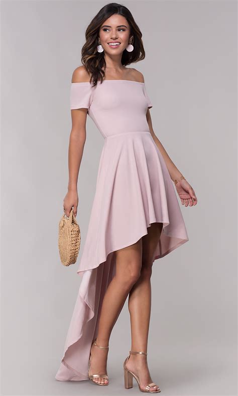 Mauve Off The Shoulder High Low Homecoming Dress Pink Semi Formal