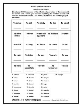 French -ER Verb Magic Square Matching Activity by Donna Antovel | TpT