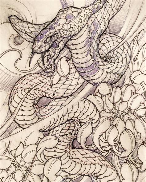 This makes this tattoo look incredibly soft and tender. Snake sketch by: @davidhoangtattoo | Snake sketch, Tattoo ...