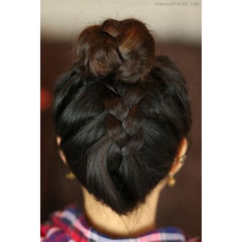 A french braid bun is even more beautiful and especially nice because it can be dressed up or dressed down, according to your needs. HAIR TUTORIAL French Braid Sock Bun liked on Polyvore ...