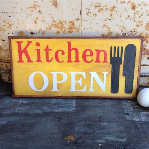 Kitchen Open Handmade Sign With Chestnut Trim Saffron
