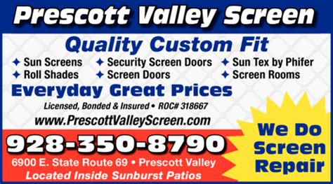 Prescott valley screen repair and install by roadrunner. Prescott Valley Screen - Prescott Valley, AZ | Action Local AZ