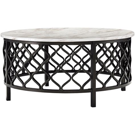 Ashley Furniture Trinson Faux Marble Top Round Accent Coffee Table In