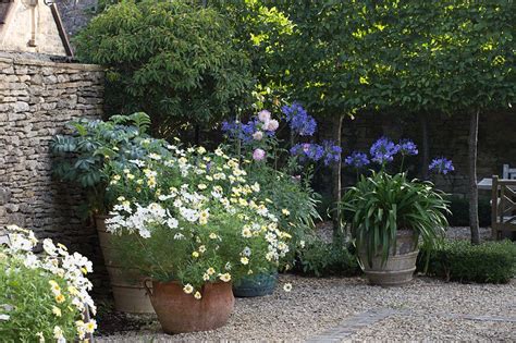 Large Pots And Containers In Small Courtyard Garden With