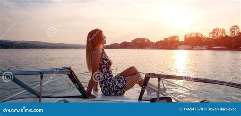 Girl On A Boat Sunbathing Stock Photo Image Of Recreation