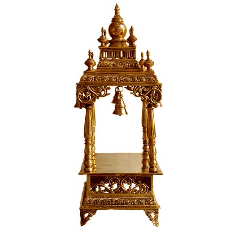 Yellow Decorative Brass Small Temple For Worship For Home And Office In