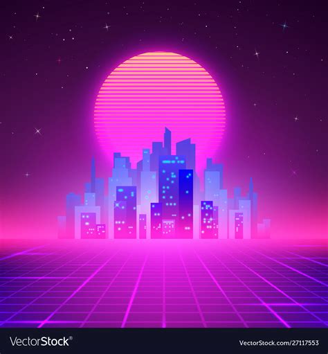 Night City Skyline 80s Retro Sci Fi Background Vector Image