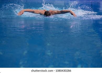 Male Swimmer Swimming Pool Underwater Photo Stock Photo