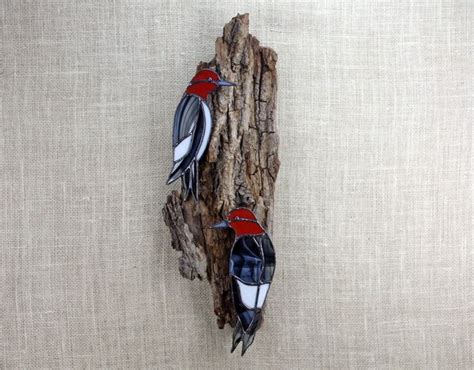 Stained Glass Red Headed Woodpeckers Stained Glass Bird Etsy Glass Wall Sculpture Stained