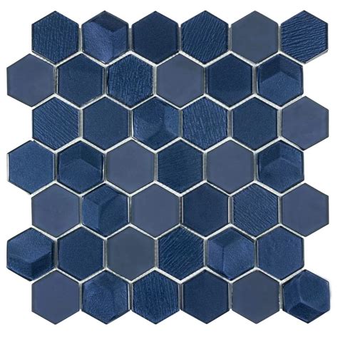 Mosaictileoutlet Hexagon 2 X 2 Glass Mosaic Tile In Glossy Bluebold