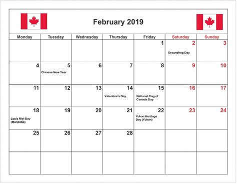 Download 2021 and 2022 pdf calendars of all sorts. February 2019 Calendar Canada With Holidays | February ...