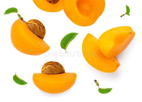 Isolated Apricots Pile Of Fresh Apricot Fruits With A Green Leaves On