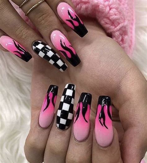 Pinterest Chaobella💋 Checkered Nails Fire Nails Acrylic Nails