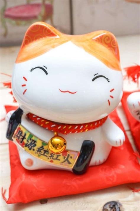 Jual Maneki Neko Keramik Lucu Ukuran Sedang Kucing Keberuntungan Di
