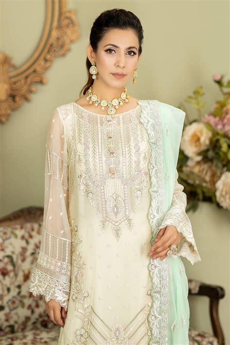 Luxury Ivory Pakistani Salwar Kameez Dupatta Salwar Suit Nameera By Farooq