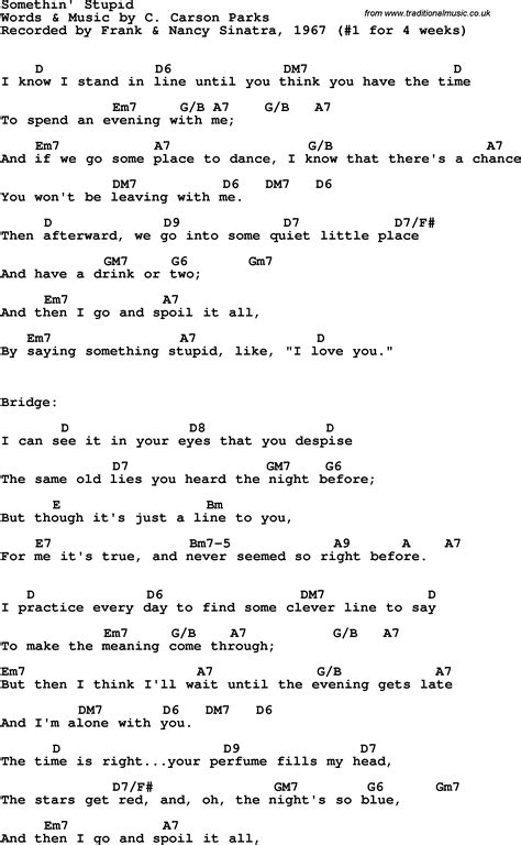 Song Lyrics With Guitar Chords For Somethin Stupid Frank And Nancy Sinatra 1967