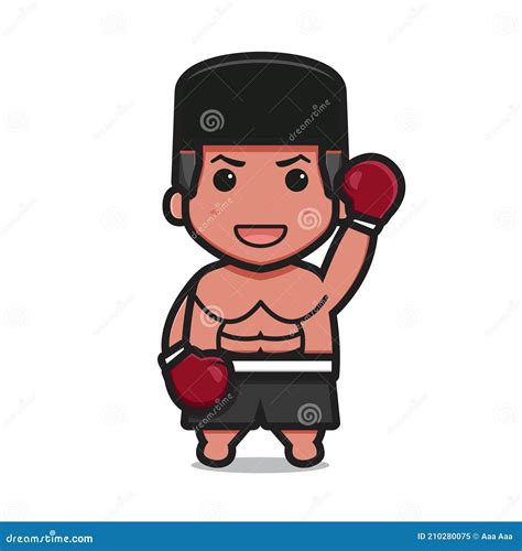 Cute Boxer Character With Winner Pose Cartoon Vector Icon Illustration