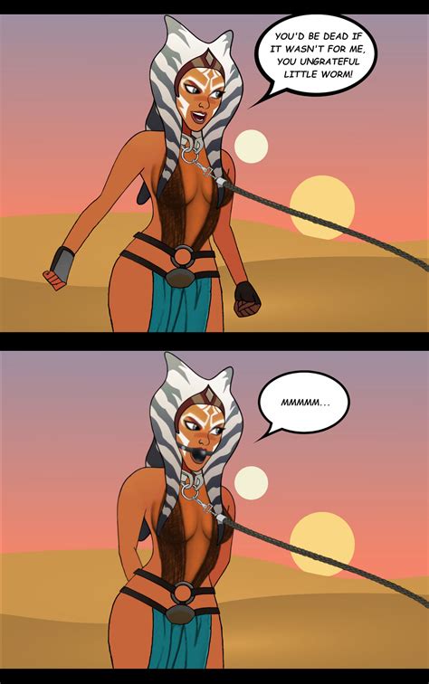 Rule 34 Ahsoka Tano Arms Behind Back Ball Gag Before And After