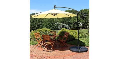 Sunnydaze Offset Patio Umbrella With Solar LED Lights 9 Foot