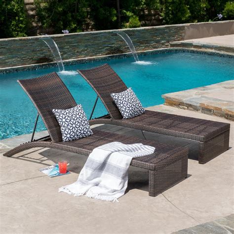 Noble House Lani Multi Brown 2 Piece Wicker Outdoor Chaise Lounge