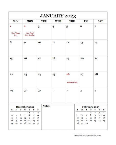 2023 Printable Calendar With Australia Holidays Free Printable Templates