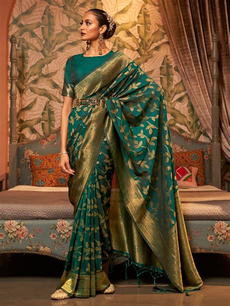 Buy Pure Silk Saree In Green Color Online On Dvanza 2022 Dvz0003392