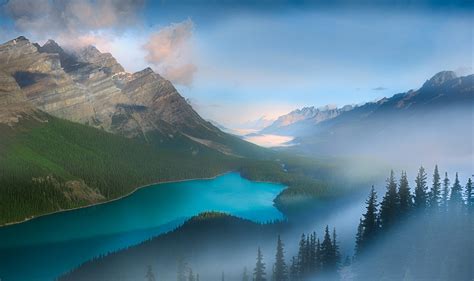 4524421 Sky Water Lake Mountains Green Forest Blue Banff