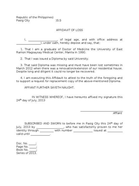 0 ratings0% found this document useful (0 votes). Sample Affidavit of Loss of a Diploma