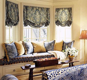 Drapery will also soften the design, add some depth, and even create the illusion of larger windows if you mount them outside the window frame. New Home Interior Design: Bay and Bow Window Treatment Ideas