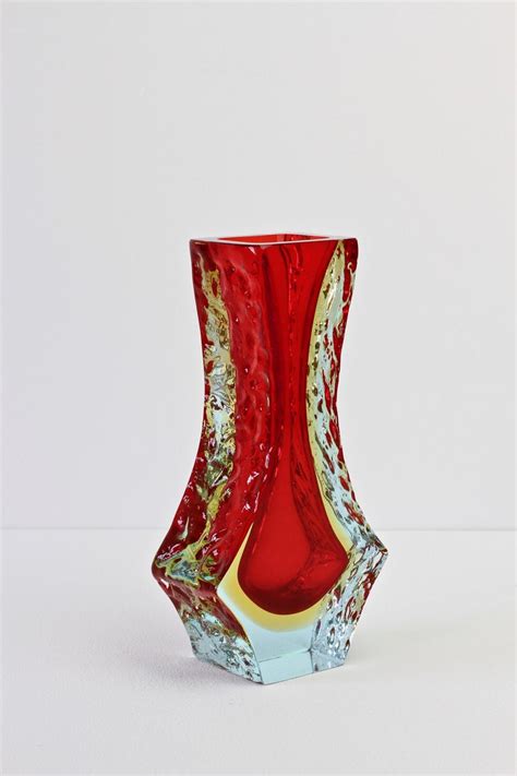 Italian Textured Faceted Murano Sommerso Glass Vase Attributed To Mandruzzato At 1stdibs