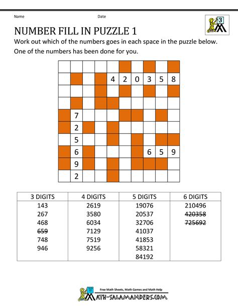 Number Fill In Puzzles