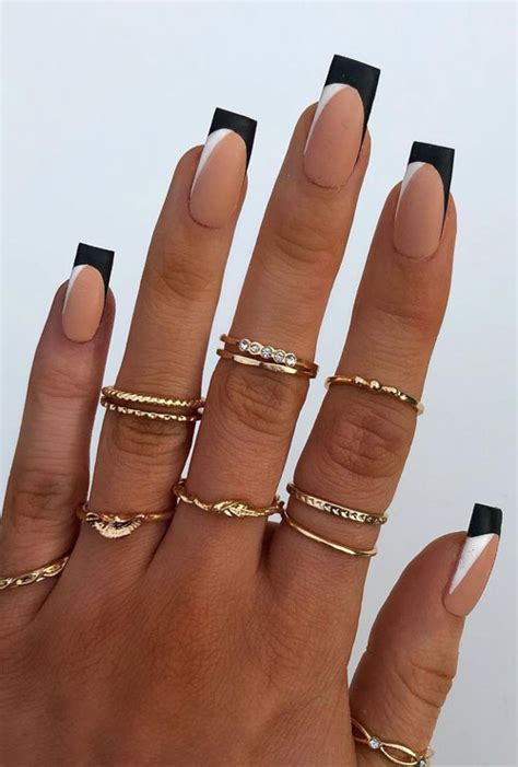 Simple Black French Tip Coffin Nails