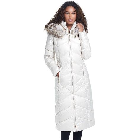 Womens Gallery Faux Fur Hood Long Puffer Jacket In 2021 White Faux