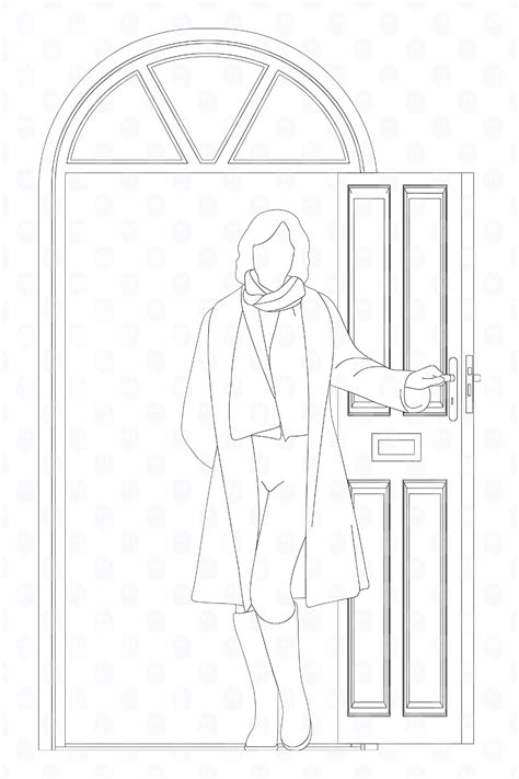 archade cad woman entering her house vector drawings